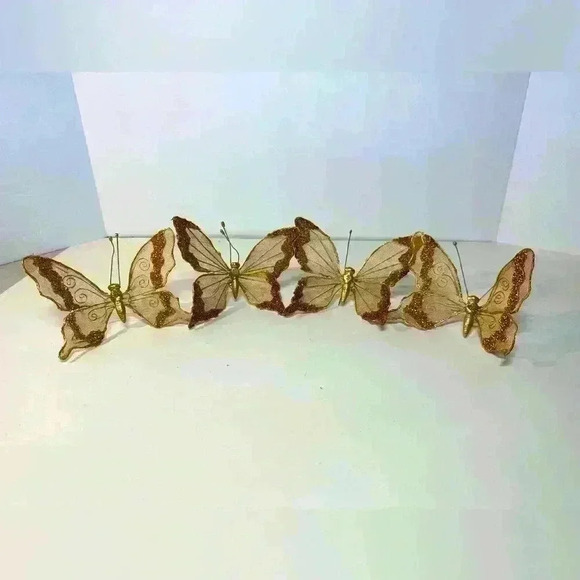Set of 4 Gold Butterflies -Made With Metal And Mesh 4.5” - Picture 1 of 7